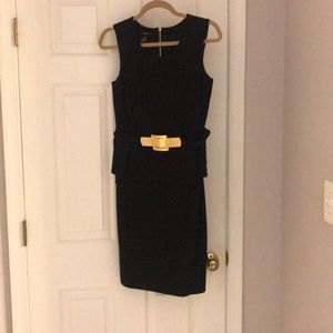Belted black peplum dress
